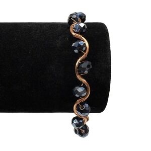 Handcrafted Copper Wire Wrapped Bracelet with Faceted Dark Blue Glass Beads